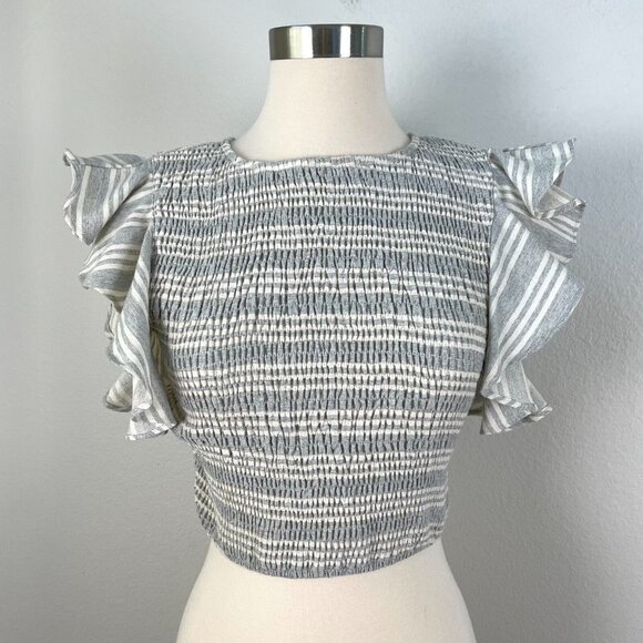 Storia Womens Medium Smocked Flutter Sleeve Crop Top Gray Sleeveless - Picture 1 of 9